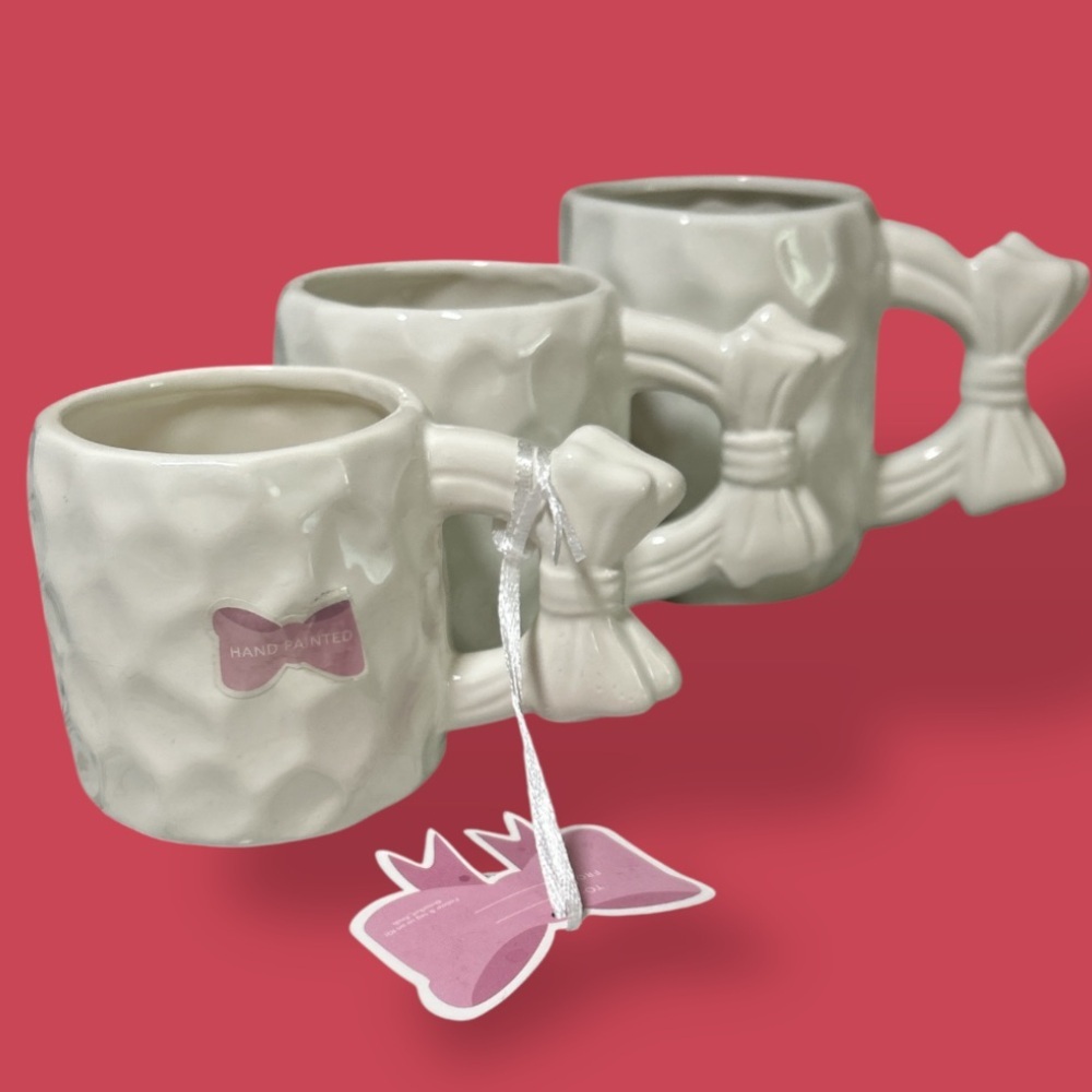 New Market Finds Hand Painted Pink Bow Handle Ceramic Coffee Tea Mug Set - Picture 5 of 16